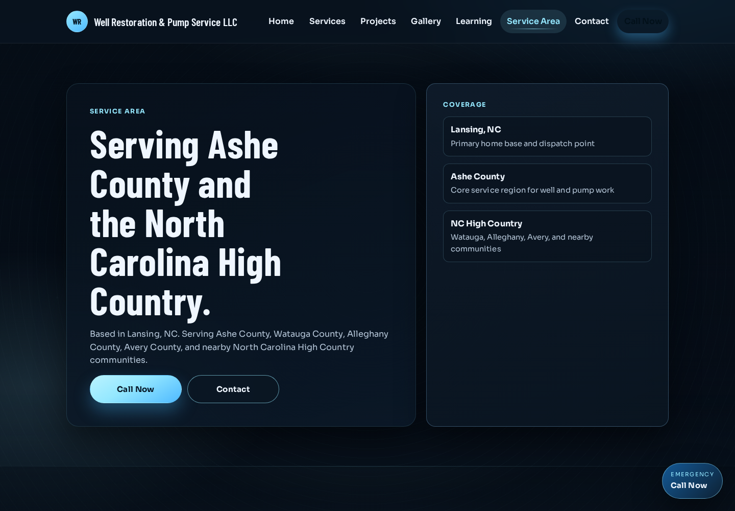 Well Restoration local trust and service area screenshot